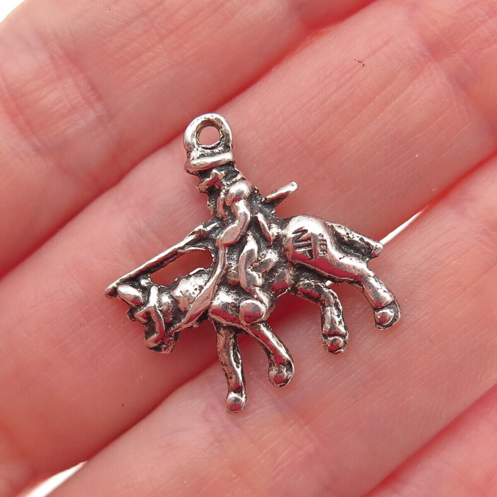 925 Sterling Silver Vintage Cowboy on Horse Oxidized Mini Charm Pendant